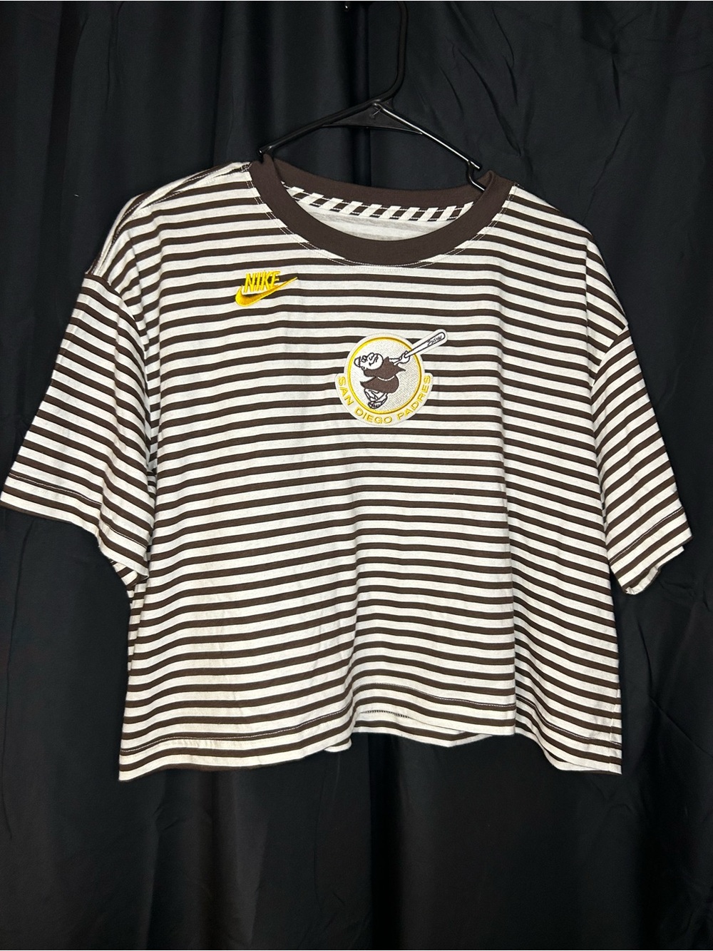 Nike San Diego Padres Women’s Brown & White Striped Short Sleeve Tee